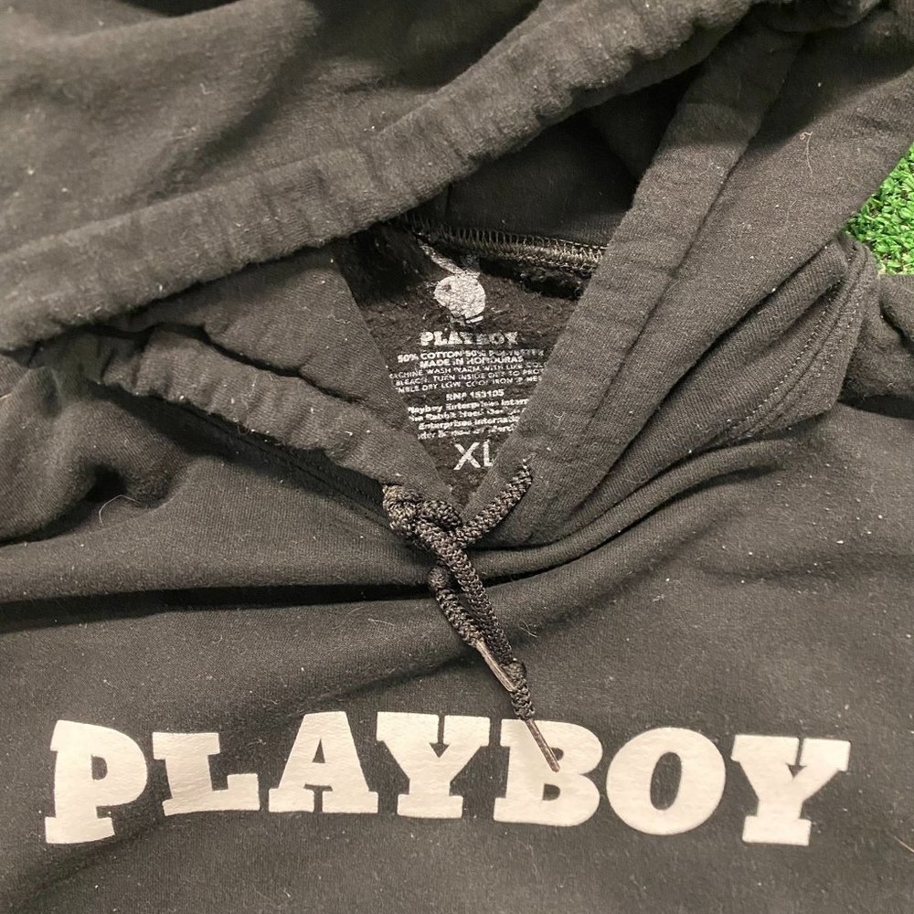 Playboy Bunny Hoodie Sweatshirt Black XL Spell Out Edgy Skater Grunge Streetwear - Picture 2 of 4